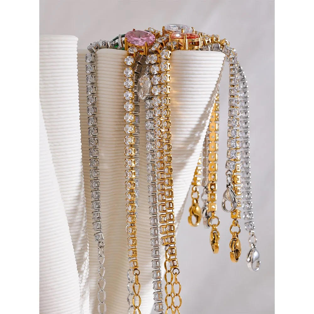 BIJOU Luxury Sparkle Waterproof Luxury CZ Chain Glass Bracelet