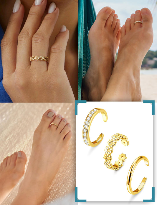 BIJOU Gold & Silver 925 Toe Rings | Thick, Thin, Floral & Rhinestone