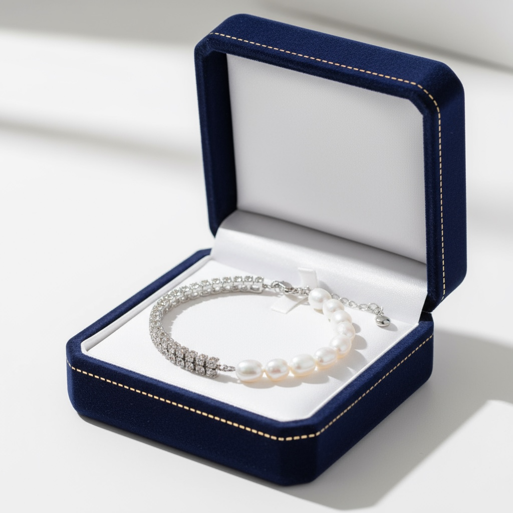 BIJOU Luxury MixMedia Rhinestone Bracelet – Stainless Steel, Gold, Rhinestone & Fresh W Pearl